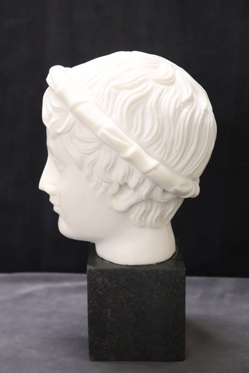 Head of a Young Bacchus, 20th Century, White Marble Sculpture