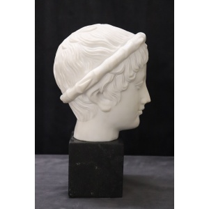 Head of a Young Bacchus, 20th Century, White Marble Sculpture