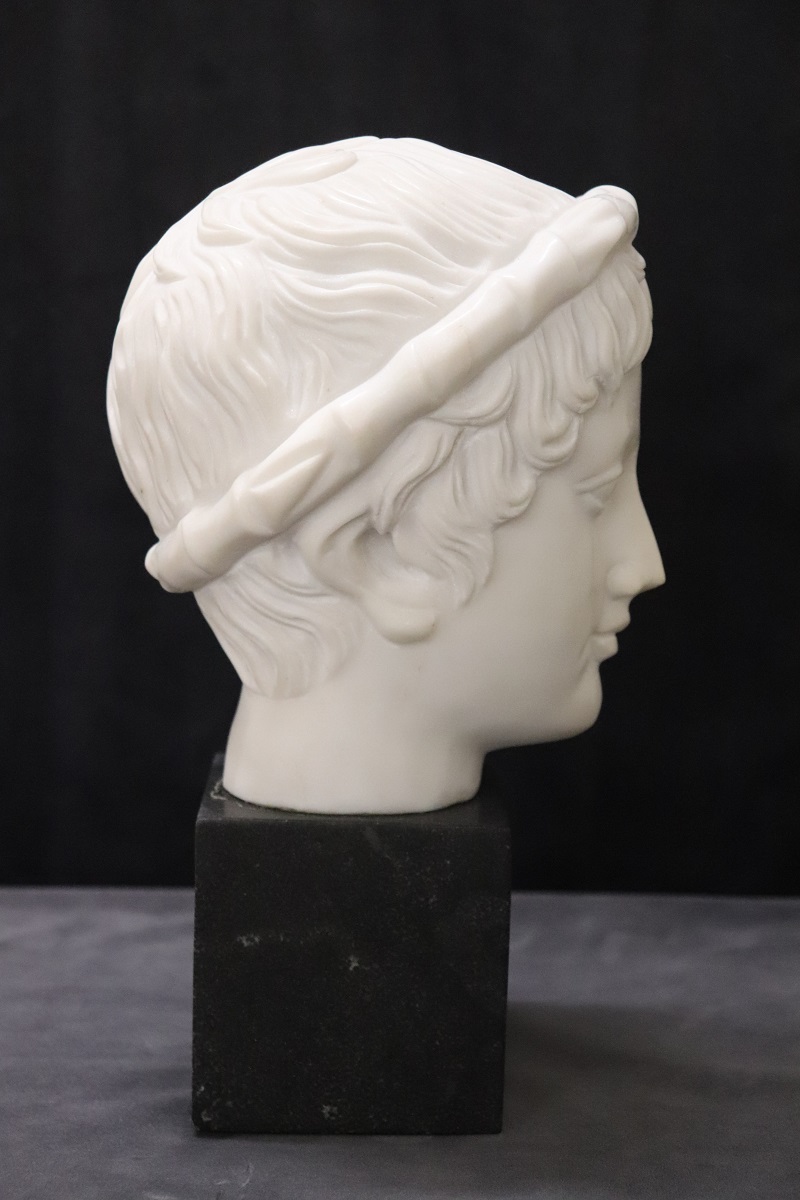 Head of a Young Bacchus, 20th Century, White Marble Sculpture