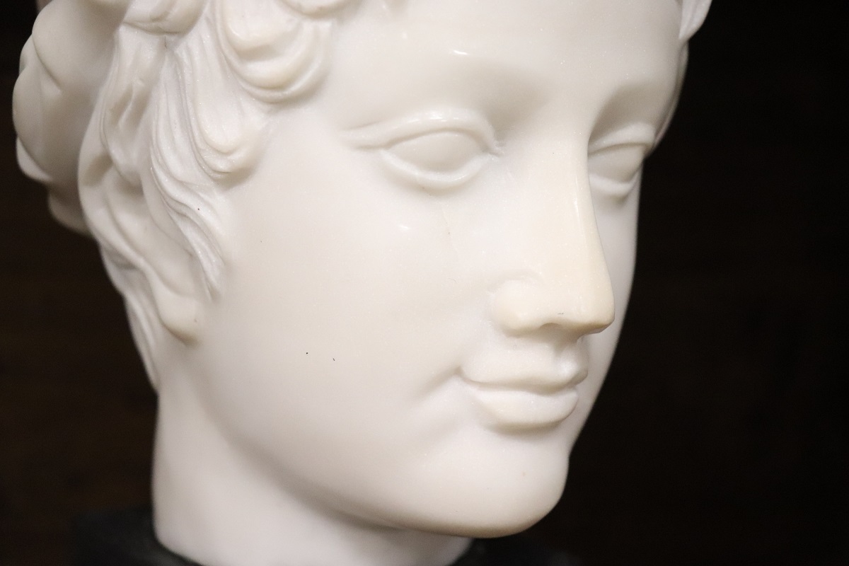Head of a Young Bacchus, 20th Century, White Marble Sculpture