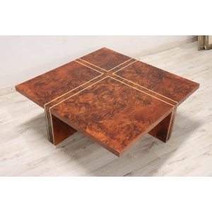 Square Coffee Table in Walnut Burl, 1970s