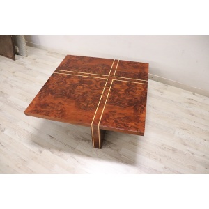 Square Coffee Table in Walnut Burl, 1970s