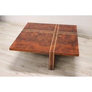Square Coffee Table in Walnut Burl, 1970s
