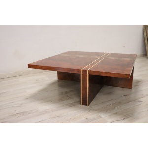Square Coffee Table in Walnut Burl, 1970s