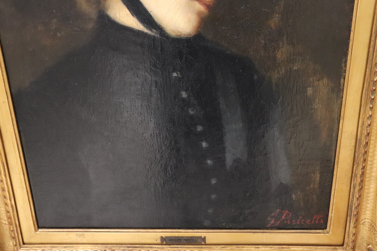 G. Puricelli, Antique Portrait of Woman, Oil on Canvas