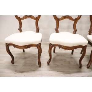 Dining Chairs in Carved Walnut, Mid-19th Century, Set of 4