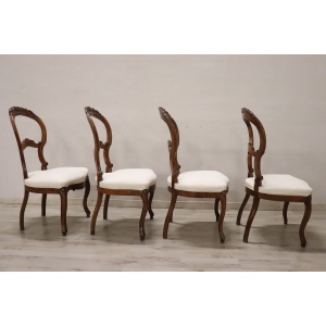 Dining Chairs in Carved Walnut, Mid-19th Century, Set of 4