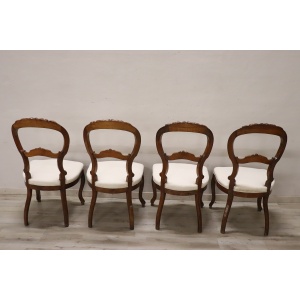 Dining Chairs in Carved Walnut, Mid-19th Century, Set of 4
