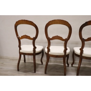 Dining Chairs in Carved Walnut, Mid-19th Century, Set of 4