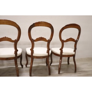 Dining Chairs in Carved Walnut, Mid-19th Century, Set of 4