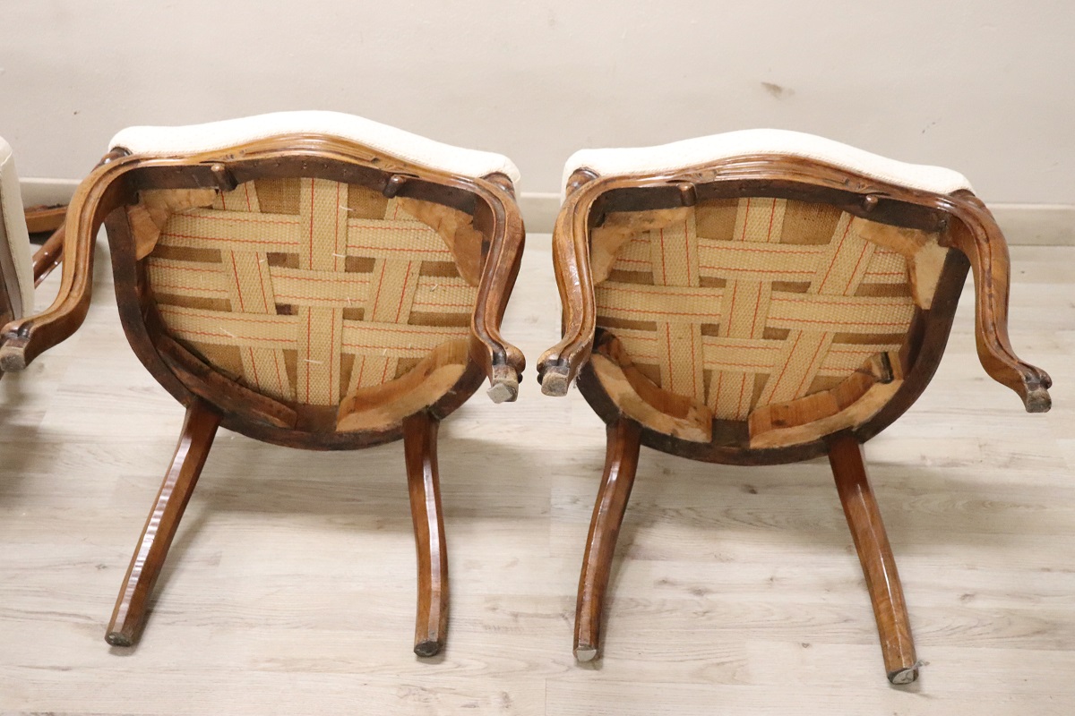 Dining Chairs in Carved Walnut, Mid-19th Century, Set of 4