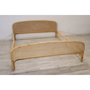 Vintage Double Bed in Bamboo and Vienna Straw, 1980s