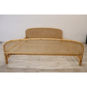 Vintage Double Bed in Bamboo and Vienna Straw, 1980s