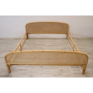 Vintage Double Bed in Bamboo and Vienna Straw, 1980s