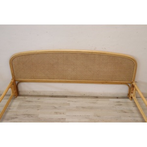 Vintage Double Bed in Bamboo and Vienna Straw, 1980s