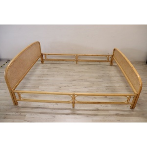 Vintage Double Bed in Bamboo and Vienna Straw, 1980s