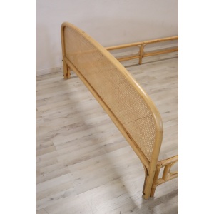 Vintage Double Bed in Bamboo and Vienna Straw, 1980s