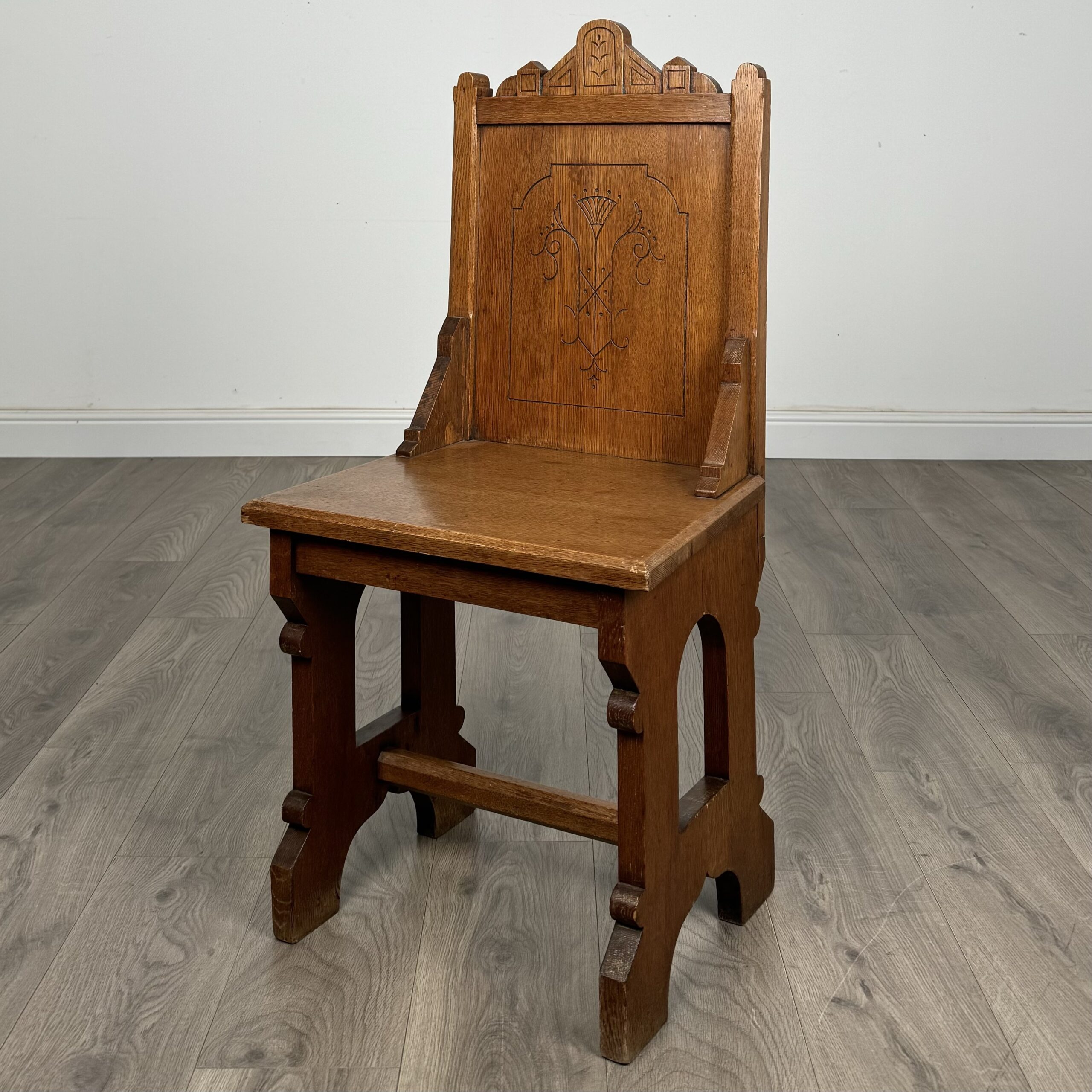 Antique 19th Century Pair Of Gothic Hall Chair’s In Oak