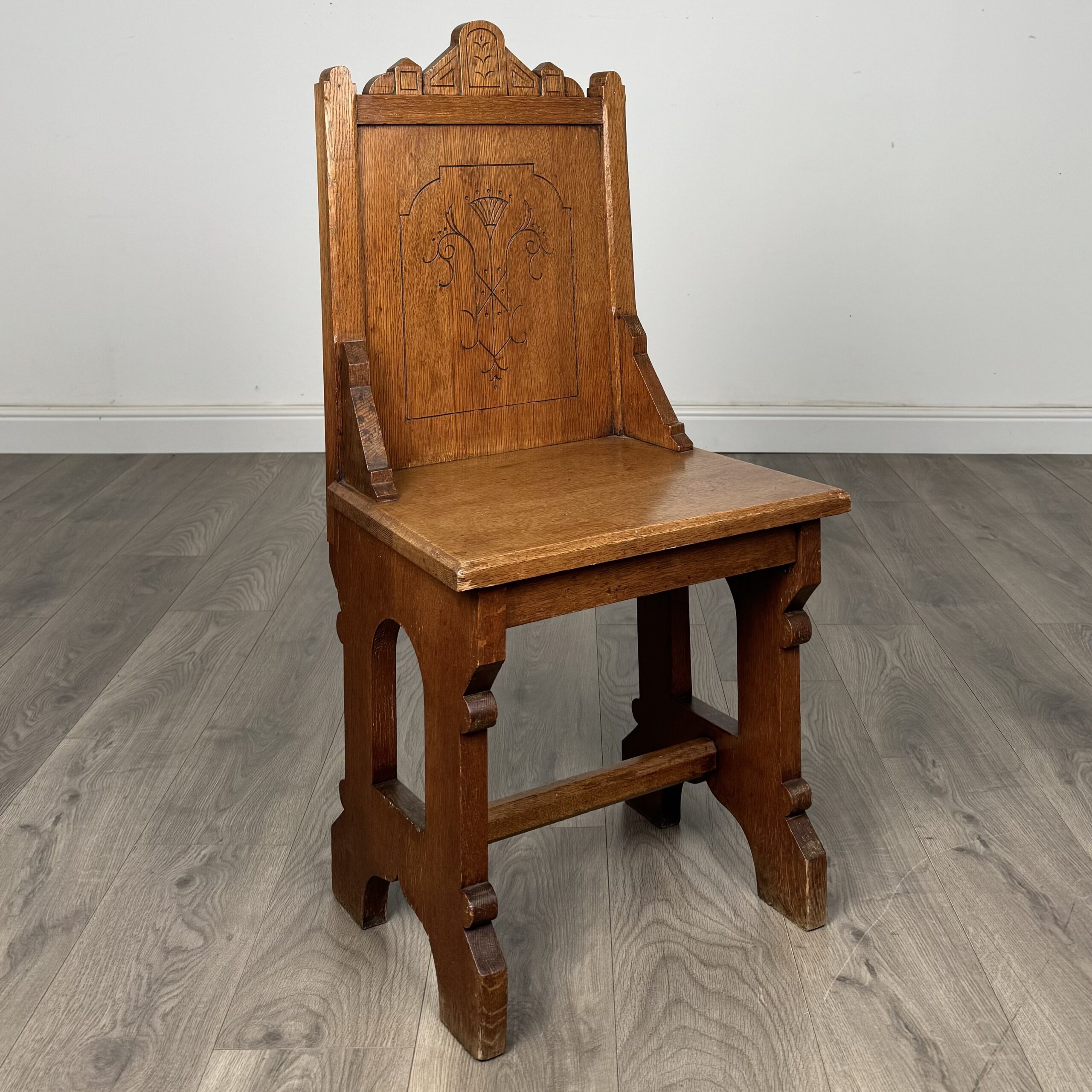 Antique 19th Century Pair Of Gothic Hall Chair’s In Oak