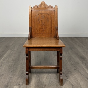 Antique 19th Century Pair Of Gothic Hall Chair’s In Oak