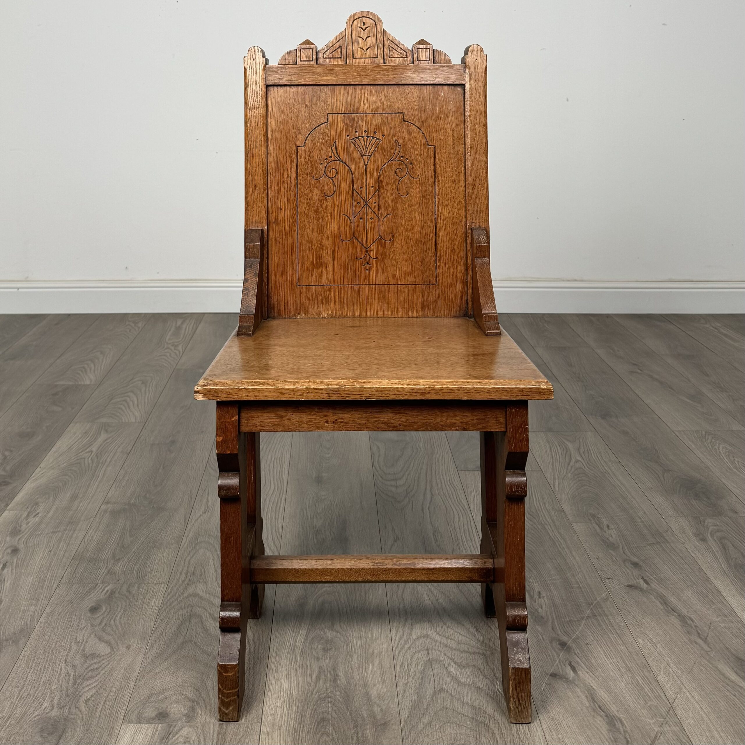 Antique 19th Century Pair Of Gothic Hall Chair’s In Oak