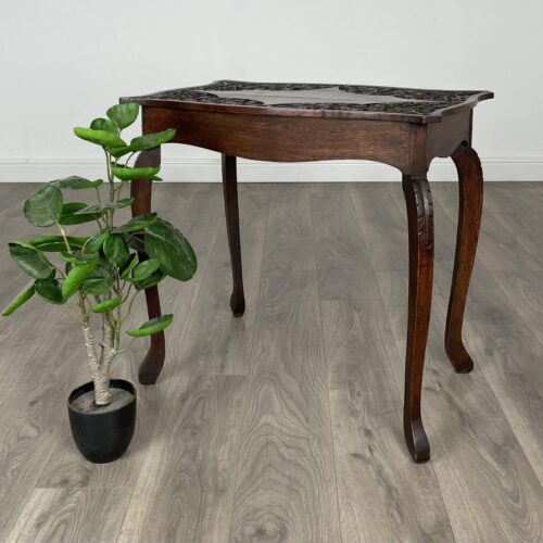 Antique 20th Century Carved Side Table In Oak
