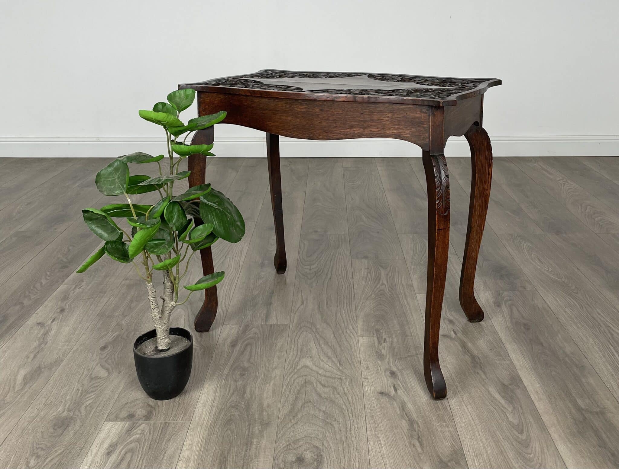 Antique 20th Century Carved Side Table In Oak