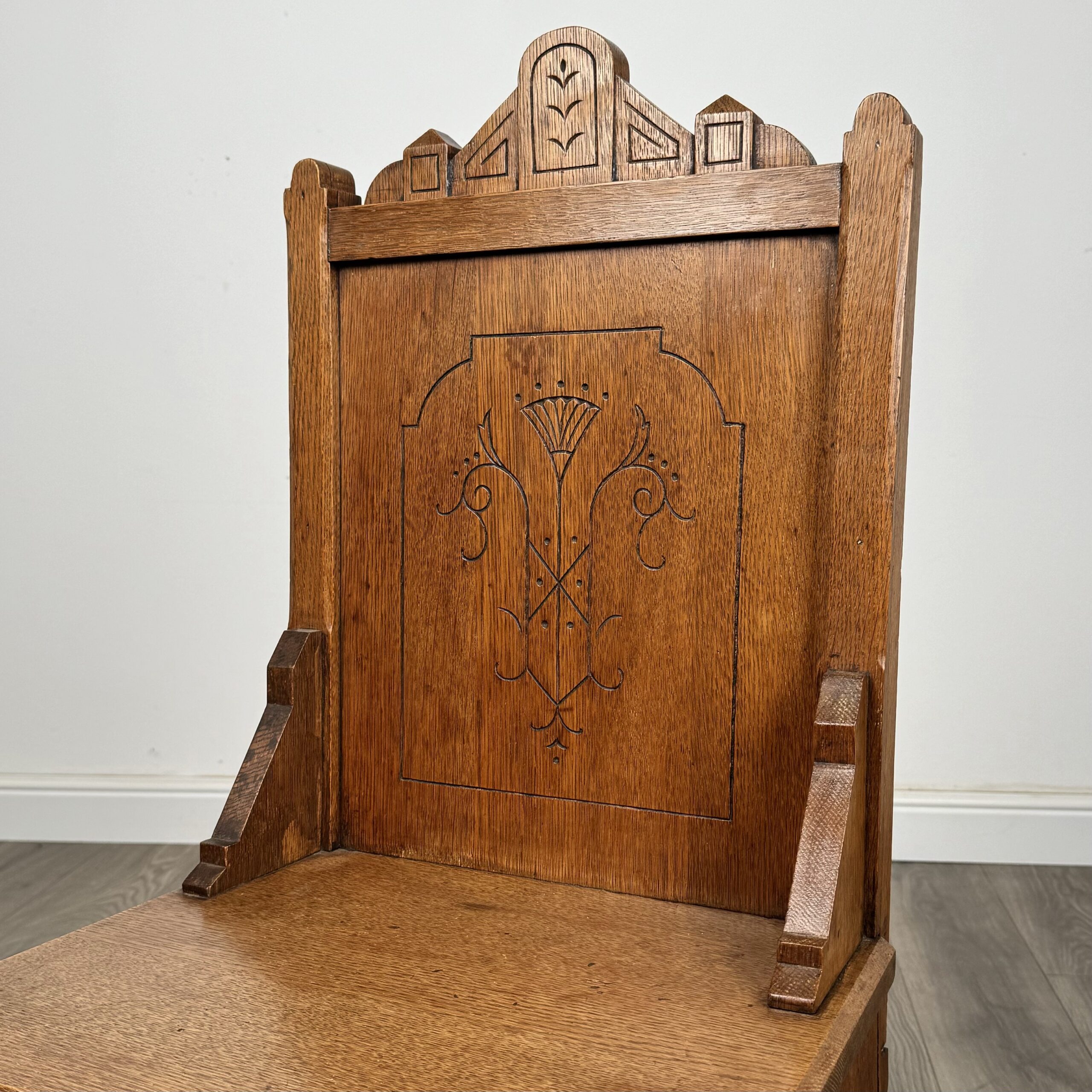 Antique 19th Century Pair Of Gothic Hall Chair’s In Oak
