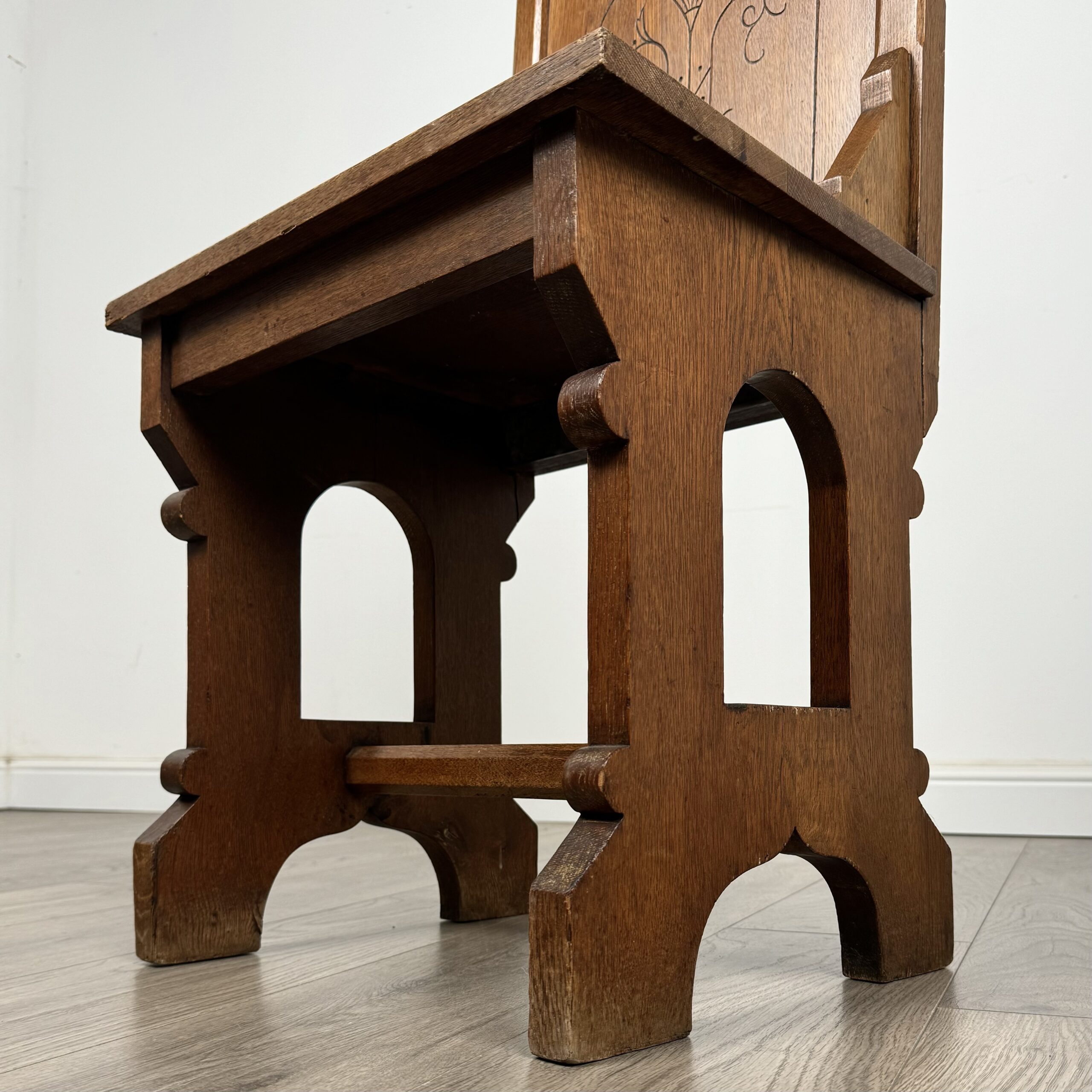 Antique 19th Century Pair Of Gothic Hall Chair’s In Oak