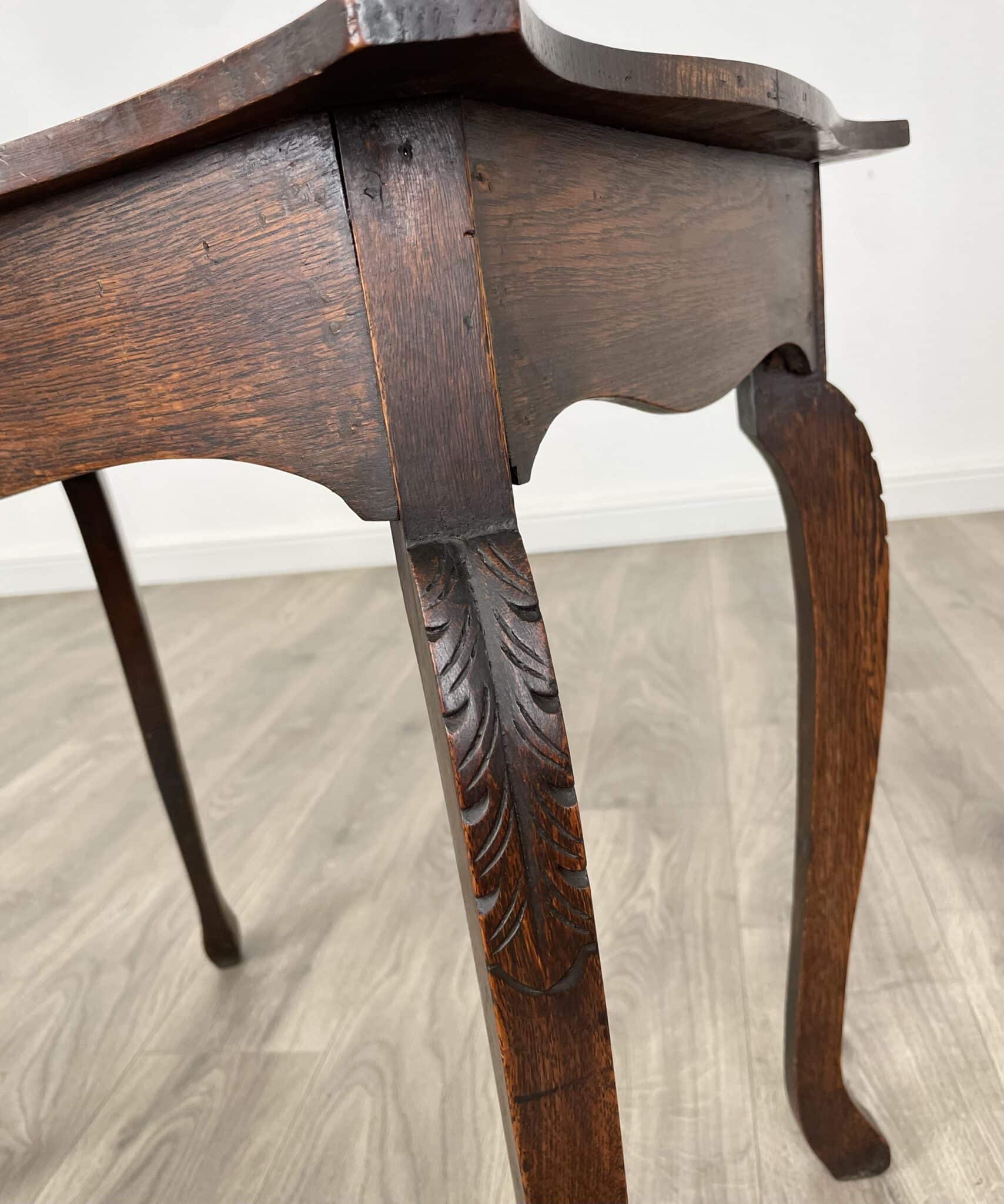 Antique 20th Century Carved Side Table In Oak