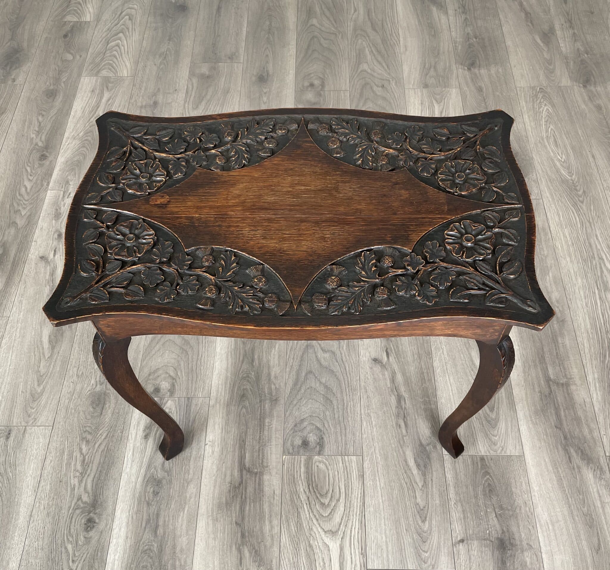 Antique 20th Century Carved Side Table In Oak