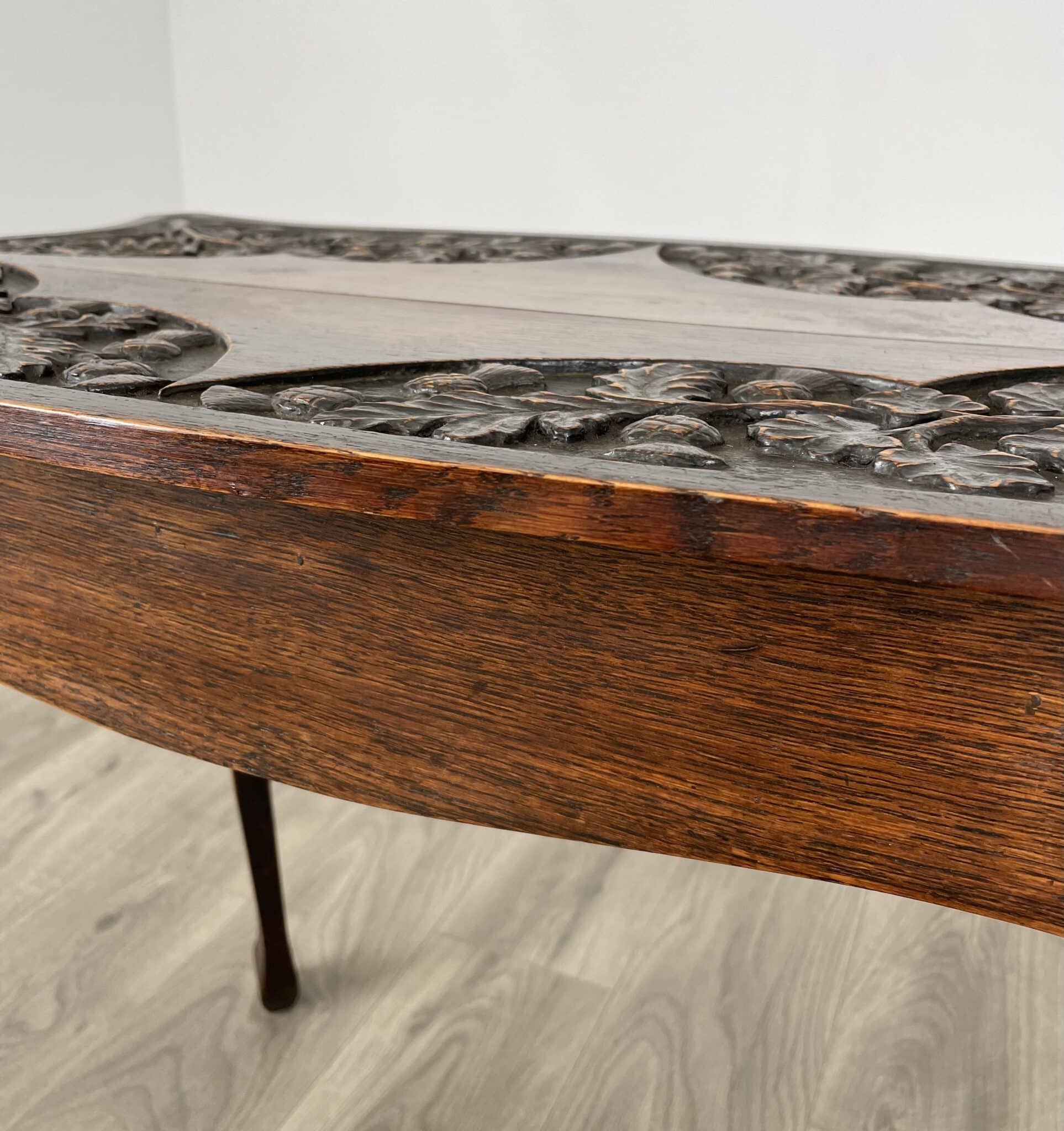 Antique 20th Century Carved Side Table In Oak
