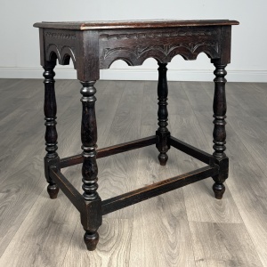 Antique 19th Century Carved Oak Side Table