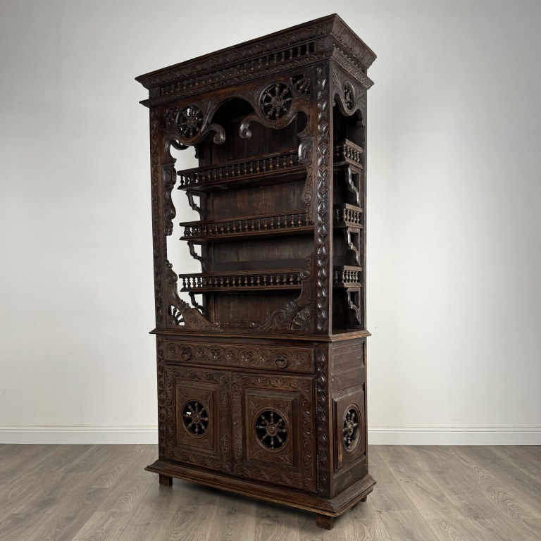 Antique 19th Century Heavily Carved French Breton Cabinet In Chestnut - Image 3