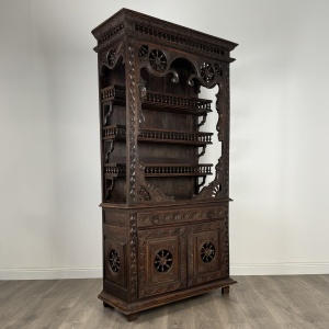 Antique 19th Century Heavily Carved French Breton Cabinet In Chestnut