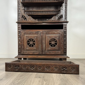 Antique 19th Century Heavily Carved French Breton Cabinet In Chestnut