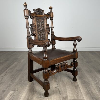 Antique 20th Century Pair Of Fine Quality Armchairs In Oak - Image 8