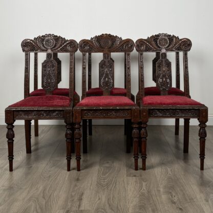 Antique Late 19th Century Set Of 6 Carved Oak Dining Chairs - Image 2