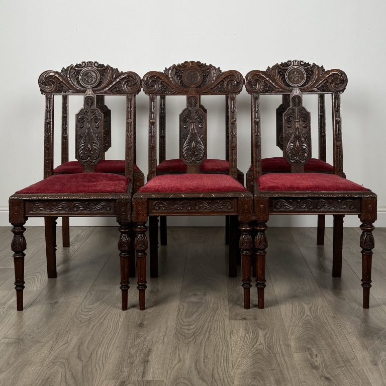 Antique Late 19th Century Set Of 6 Carved Oak Dining Chairs - Image 2