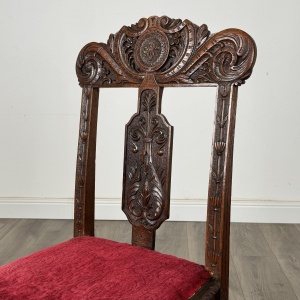 Antique Late 19th Century Set Of 6 Carved Oak Dining Chairs