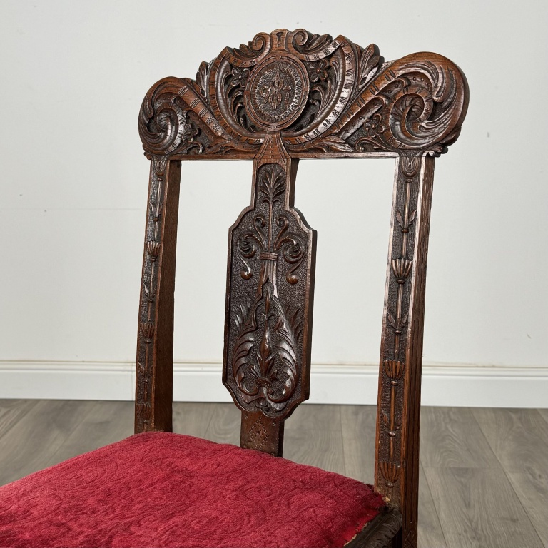 Antique Late 19th Century Set Of 6 Carved Oak Dining Chairs - Image 5