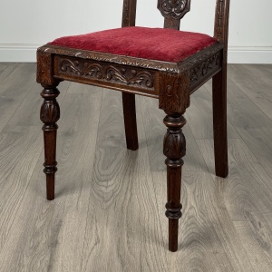 Antique Late 19th Century Set Of 6 Carved Oak Dining Chairs