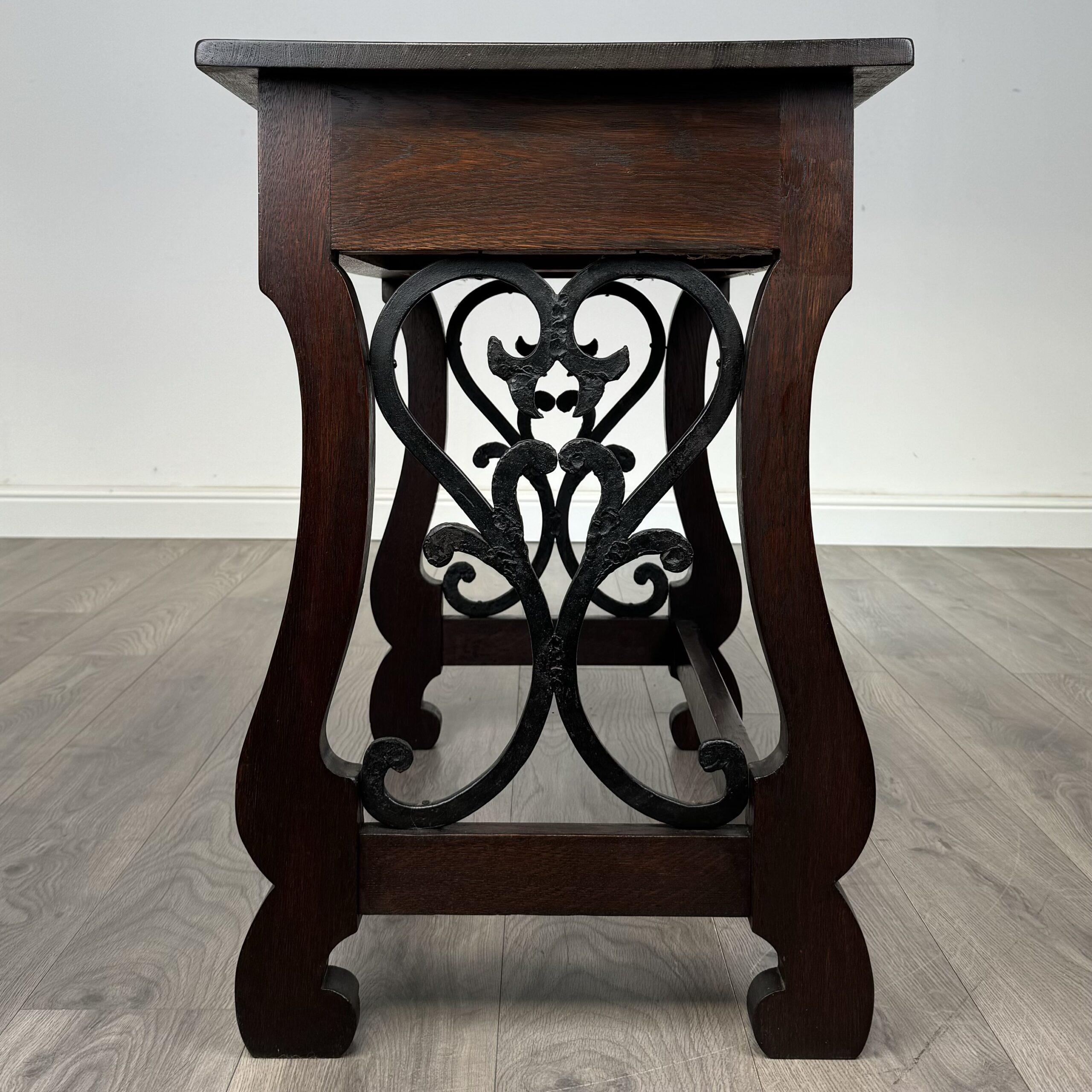 Antique 20th Century Carved Oak Writing Table With Stool