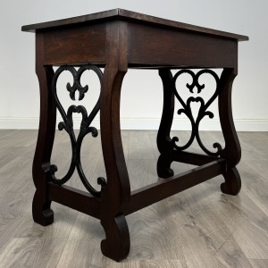 Antique 20th Century Carved Oak Writing Table With Stool
