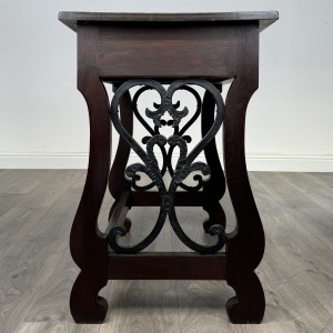 Antique 20th Century Carved Oak Writing Table With Stool
