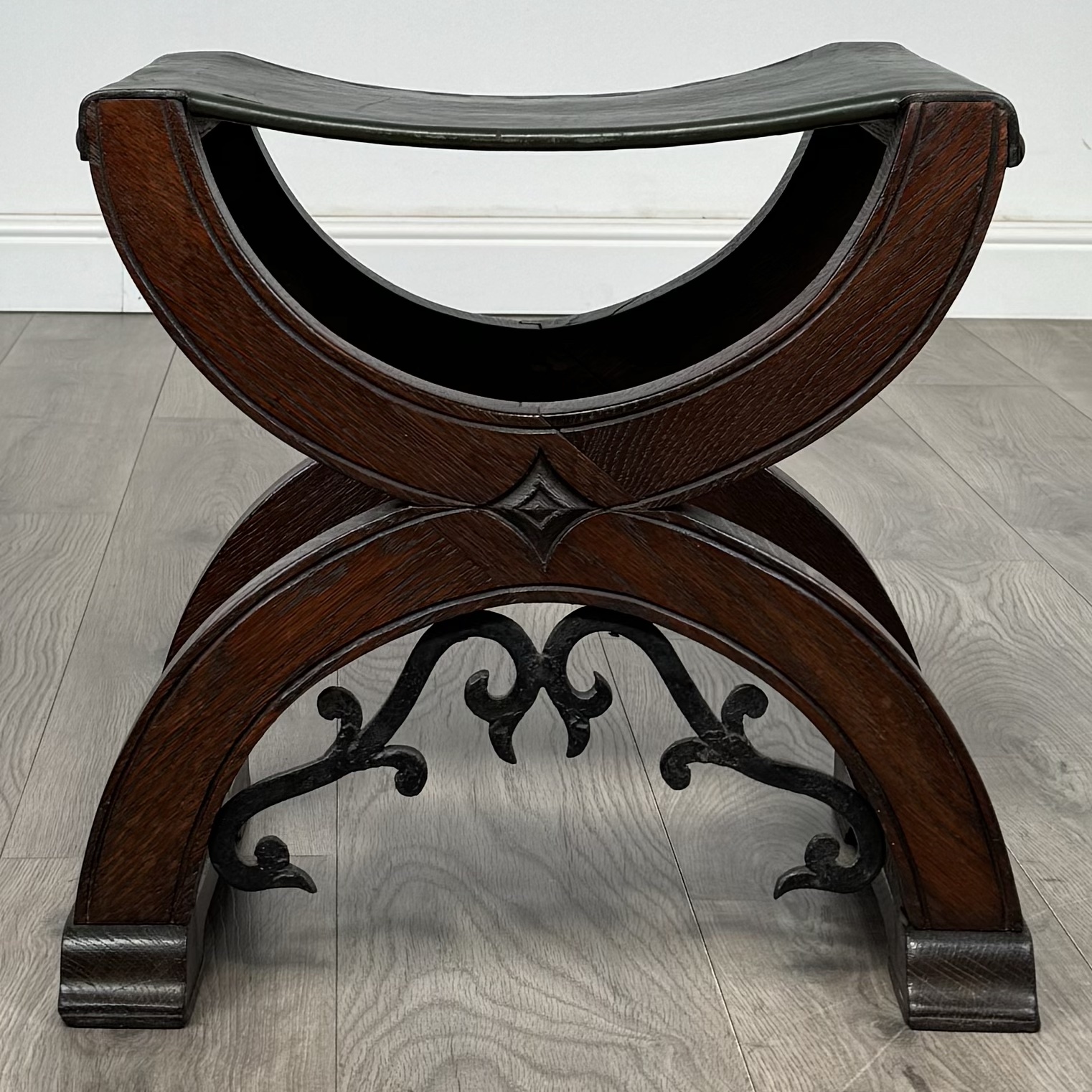Antique 20th Century Carved Oak Writing Table With Stool