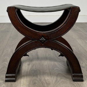 Antique 20th Century Carved Oak Writing Table With Stool