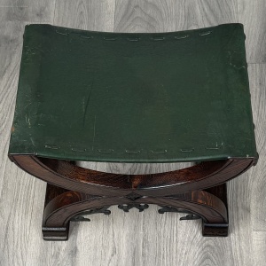Antique 20th Century Carved Oak Writing Table With Stool