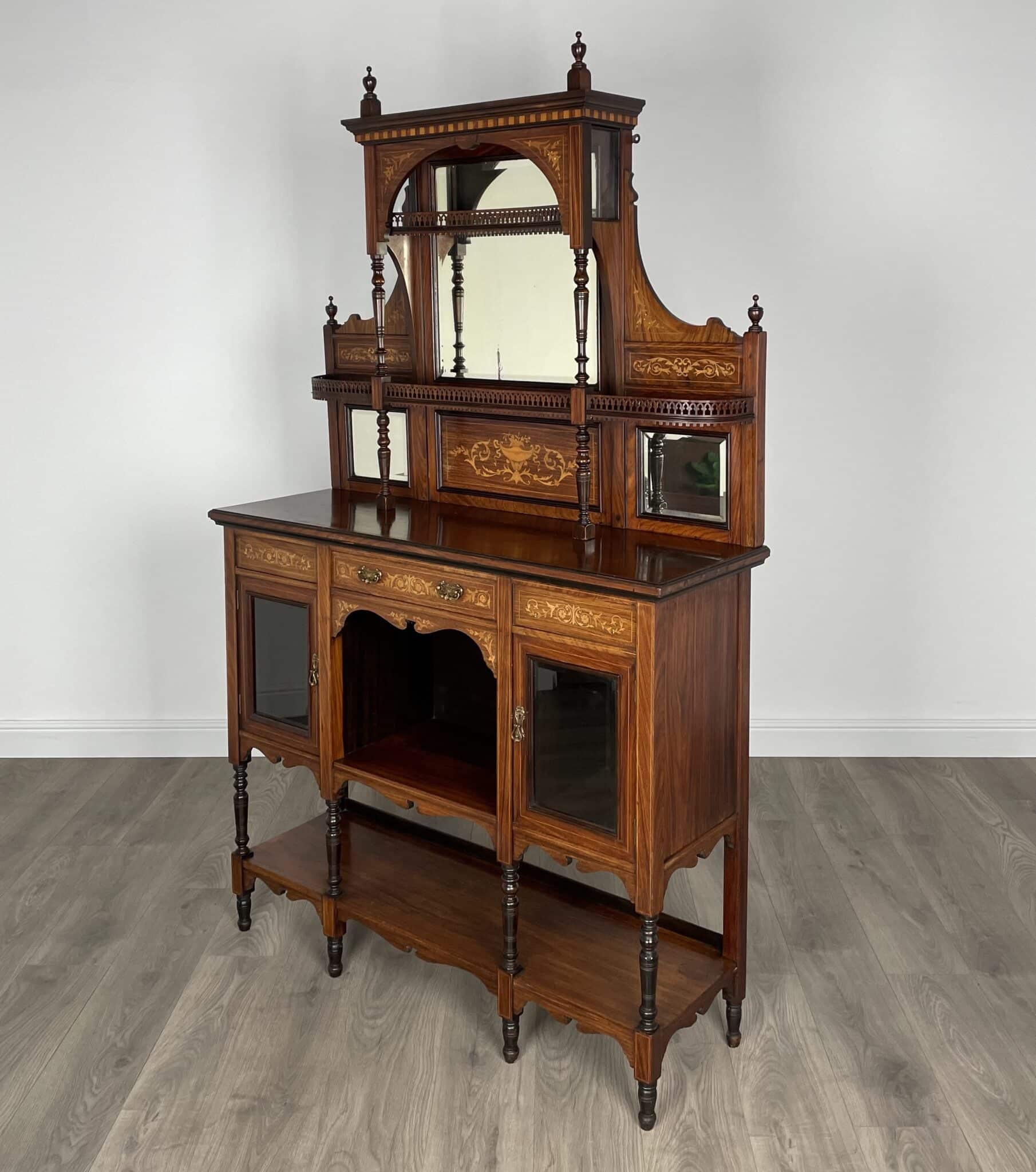 Antique 19th Century Marquetry Sideboard In Rosewood