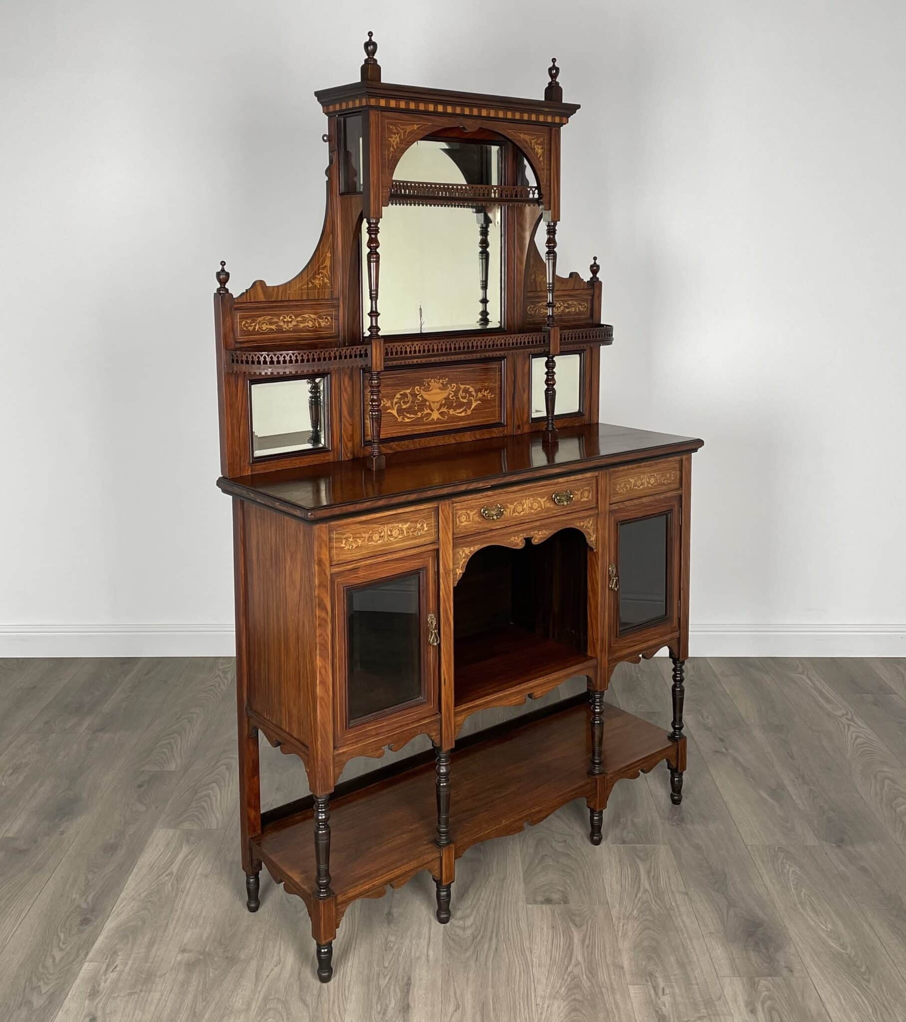 Antique 19th Century Marquetry Sideboard In Rosewood